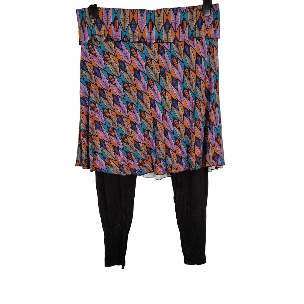 Legacy Womens 1X Skirted Leggings Multicolor Geometric Rayon Boho Art